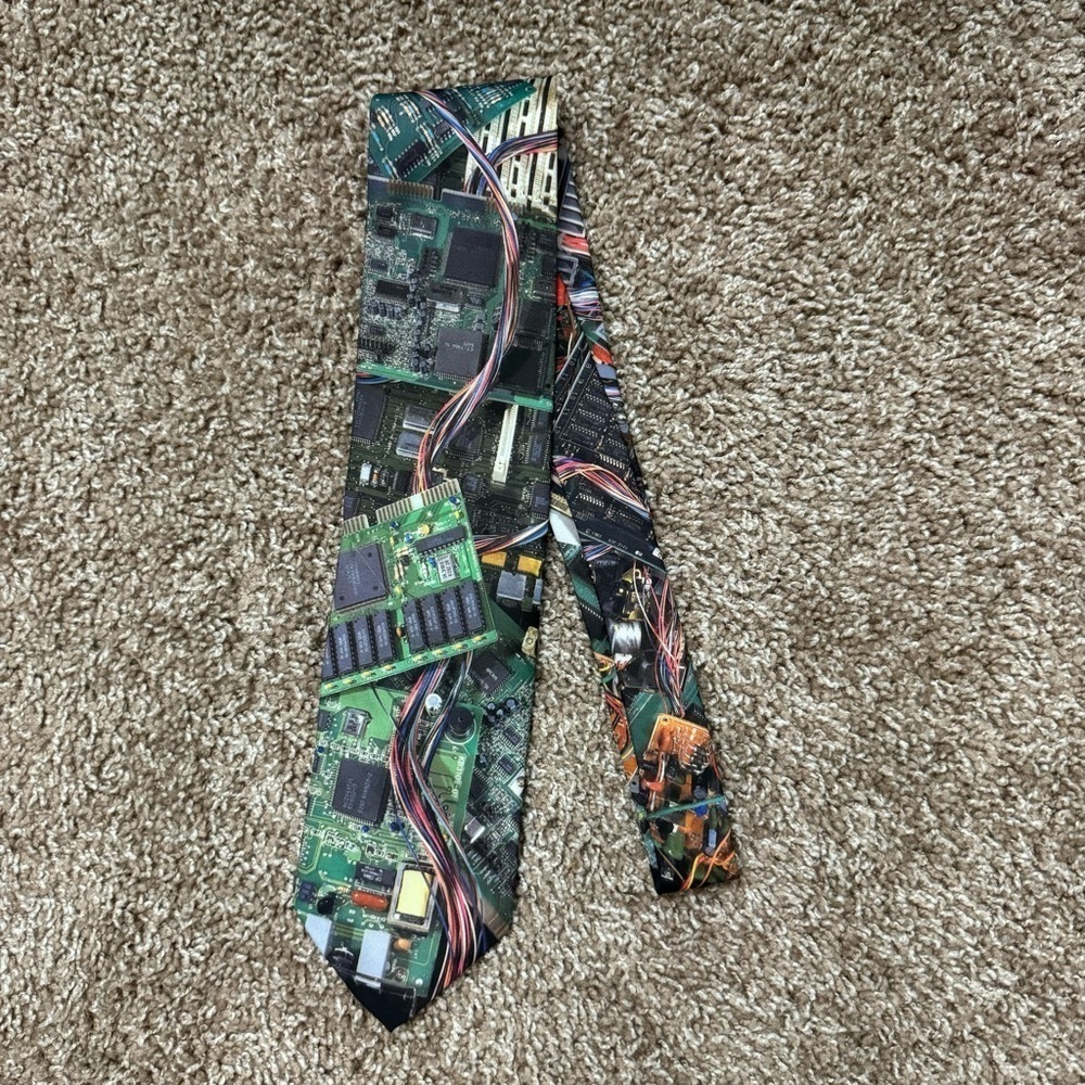 Vintage 1994 Ralph Marlin Circuit Board Pattern Polyester‎ Tie